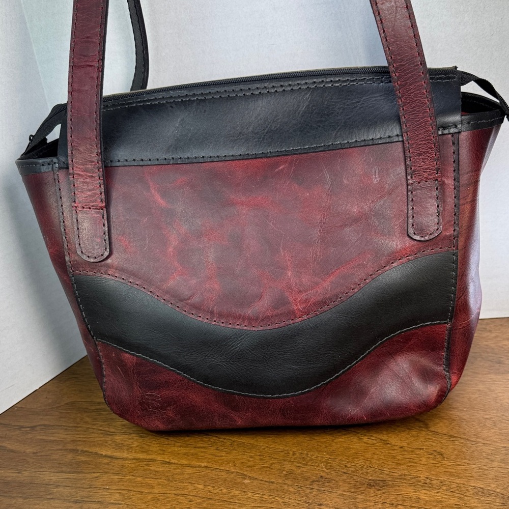 Leather Eagle Customs Quality HandmadeTwo-Tone Burgundy Black Shoulder Bag Purse